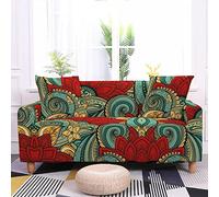 Sofa Cover 3 Seater Red Green Flowers Stretch Sofa Covers Spandex Sofa Protectors from Pets Washable Couch Covers 3 Seater Non Slip Covers for Sofas All Seasons Couch Cover with Elastic Strap
