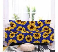 Sofa Cover Blue Orange Flower Stretch Sofa Covers 2 Seater Spandex Sofa Slipcovers Protectors from Pets Washable Settee Covers Non Slip Couch Covers All Seasons Couch Cover with Elastic Strap