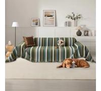 Sofa Cover for 2 3 4 Seater, Chenille Cat Scratch-Resistant Sofa Cover, All-Season Protection Couch Cover L Shaped with Tassel (Leaves-Green,180×130cm)