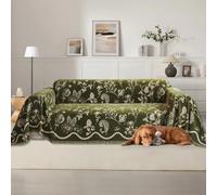 Sofa Cover for 2 3 4 Seater, Chenille Cat Scratch-Resistant Sofa Cover, All-Season Protection Couch Cover L Shaped with Tassel (Flowers-Green,180×180cm)
