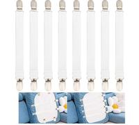 Sofa Cover Holder Straps with Suspenders & Fasteners - Magic Sofa Couch Covers Clip Fasteners, Adjustable Elastic Straps (10-60in/25-160cm) for Sofa Slipcover, Cushion Holders (8, White)