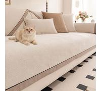 Sofa Cover L shape sofa Seat Covers sofa protectors from pets chenille fabric furniture protector Non-Slip Sofa Slipcovers Couch Cover 1 2 3 Seater for living room sofas(Beige,90 * 280cm)