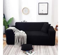 Sofa Cover Set Super Soft Universal Slipcover for 3 4 Seater Couch Modern Black Furniture Protector for Kids & Pets (2 Pieces)