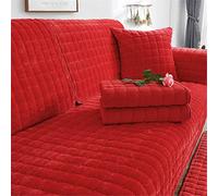 Sofa Cover Thick Plush Sofa Slipcovers Quilted Sofa Seat Cushion Couch Covers Non-slip Sofa Protectors From Pets Winter (Red,110 × 180 cm)