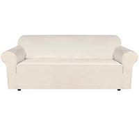 Sofa Cover,Velvet Sofa Slipcovers, Stylish Couch Covers, Universal Solid Color with Elastic Bottom High Stretch Furniture Protector for Living Room -white1-2 Seater