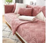 Sofa Cover Warm Velvet Quilted Couch Cover - Modern Simple Anti-slip Sofa Protector, Skin-Friendly & Breathable, Dust-Proof Furniture Protector for All Seasons-Pink||110 * 240cm