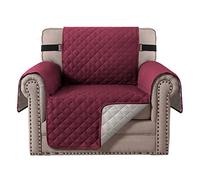Sofa Covers Loveseat Couch Covers Waterproof Sofa Slipcover for Sectional Sofa Chaise Reversible Furniture Protector with Elastic Straps for Dogs Cats (Burgundy, 1 Seater)