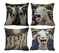 Sofa Cushion Covers - 4 Pieces Goat Pattern Set Long Lasting Soft Couch Cushion Covers 18 Inch Removable Decorative Pillow Protectors | Easy Wash Home