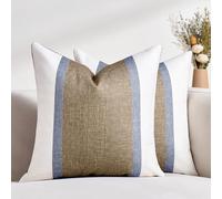 Sofa Cushion Covers 40 x 40 cm Patchwork Cushion Cover Brown Modern Linen Cushion Covers with Invisible Zipper Striped Pattern for Living Room Bedroom Balcony Exterior 2 Pieces