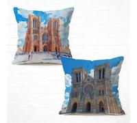 Sofa Cushion Covers 50x50cm Set of 2 Notre Dame Cathedral Outdoor Waterproof Decorative Cushions Church Velvet Sofa Pillows, Invisible Zipper Design, Double-Sided Printing for Spring Summer D-2158RQ