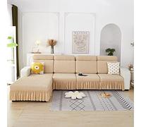 Sofa Cushion Covers Replacement Stretch Sofa Seat Cover 12 3 4 Seater Universal Couch Slipcovers Couch Cushion Covers with Skirt Sofa Seat Cushion Cover for L Shaped Corner Sofa,Beige-X-XL(165-200cm)