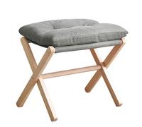 Sofa Foot Stool, Wooden Folding Ottoman with Removable Cushion, X Shaped Structure for Living Room Bedroom, No Assembly Required/Space Saving,Grey