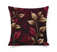 Sofa Pillow Covers Elegant Leaves Burgundy Pillow Cover 16"x16" Burgundy/Gold Pillowcase Farm Decorations Pillow Case Decor for Sofa Couch Modern Sofa Throw Pillow Cover Decorative Outdoor Pillow Case
