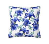 Sofa Pillowcase Flower Iris Blue Plush Cushion Cover Soft Square Pillow Case for Bed Sofa 45x45cm