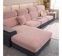 Sofa Seat Cushion Covers Replacement,Chenille Sofa Cushion Covers Separate,Stretch 1 2 3 Seater/L Shape/ Corner Sofa Couch Seat Cover Individual Sofa Protector for Pets Kids,Pink-3-seater-X（135-165cm）