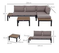 Sofa Set 3-Piece Outdoor Yellow/Grey Aluminium Frame Cushions 74x64x69cm Seats 3