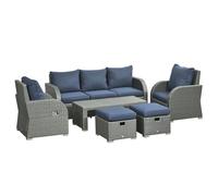Outsunny Rattan Garden Furniture Set With Recliners, Footstools In Blue Blue