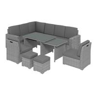 Sofa Set 7-piece Light Grey PE Rattan Steel Frame Cushioned 190x80x81cm Tempered