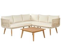 Garden Corner Sofa with Table 5 Seater ALCAMO Acacia Wood Left Hand Light Beige