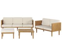 Beliani Garden Lounge Set With Table And Ottoman 5 Seater Baratti Acacia Wood Brown