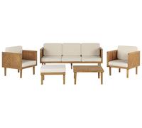 Beliani Garden Lounge Set With Table And Ottoman 5 Seater Baratti Acacia Wood Brown