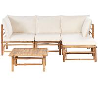 Beliani Garden Corner Sofa With Table 4 Seater Cerreto Left Hand Off-White Bamboo