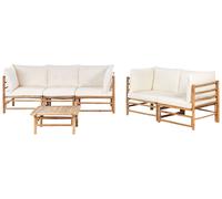 Beliani Garden Lounge Set With Table 5 Seater Cerreto Bamboo Off-White