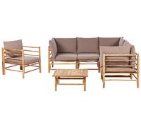Beliani Garden Lounge Set With Table 6 Seater Cerreto Taupe Bamboo