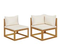 Sofa Set Lounge 2 Piece with Cream White Cushions Solid Wood Acacia vidaXL