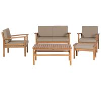 Beliani Garden Lounge Set With Table And Ottoman 4 Seater Manila Acacia Wood Light Brown