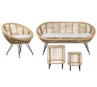Beliani Garden Lounge Set With Table 3 Seater Maratea/cesenatico Natural Rattan