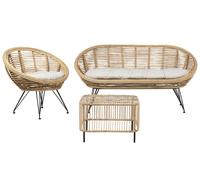 Beliani Garden Lounge Set With Table 3 Seater Maratea/Cesenatico Rattan Natural, Brown