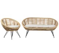 Beliani Garden Sofa Set 3 Seater Maratea Rattan Natural