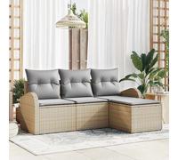 Sofa Set With Cushion 4 Pcs Beige And Light Grey Poly Rattan