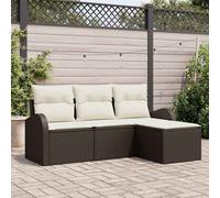 Sofa Set With Cushion 4 Pcs Brown And White Poly Rattan