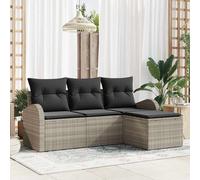 Sofa Set With Cushion With Storage 4 Pcs Light Grey Poly Rattan