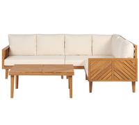 Beliani Baratti 4 Seater Acacia Wood Garden Corner Sofa Set With Coffee Table, Light Beige