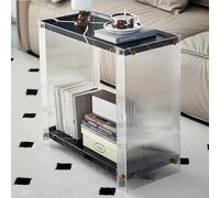 Sofa Side Table, Double Layer Storage Rack, MDF + Acrylic Movable Sofa Edge Table, Narrow End Table，Bedroom Bedside Table，2-Tier Nightstand Bedside Table(Black)