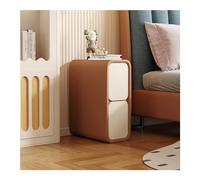 Sofa Side Table | Minimalist Slim End Table with 2 Drawers | Microfiber Leather Nightstand for Small Spaces