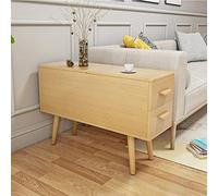 Sofa Side Table with 2 Drawers, Flip Lid Storage, Solid Wood Legs, Hydraulic Hinges, Narrow Long Storage Cabinet for Living Room