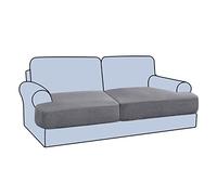 Sofa T Cushion Seat Covers Polar Fleece Couch Cushion Slipcovers for Individual Cushions Stretch Non-Slip with Elastic Bottom (Light grey,Large 2 Seater)
