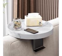 Sofa Tray Table, Couch Armrest Clip-On Wood, Waterproof Round Couch Arm Clip Table For Drink Coffee Snack Phone(white)