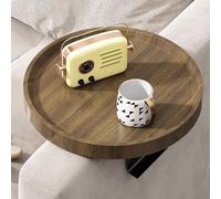 Sofa Tray Table, Couch Armrest Clip-On Wood, Waterproof Round Couch Arm Clip Table For Drink Coffee Snack Phone(dark brown)