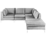 Beliani Modular Corner Sofa 4 Seater Evja Left Hand Grey Velvet With Ottoman