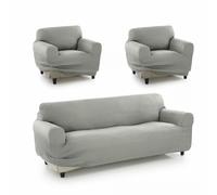 SOFAKOVER® Super Stretch Sofa Cover, Breathable, Comfortable and Durable, Easy to Install (3 Seater and Two Covers for 1 Seater) Light Grey