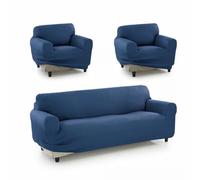 SOFAKOVER® Super Stretch Sofa Cover, Breathable, Comfortable and Durable, Easy to Install (for 3 Seater and Two Covers for 1 Seater) Blue