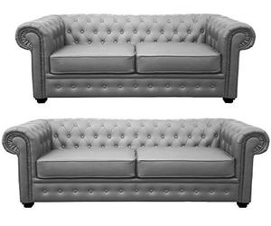 Sofas and More Chesterfield Style Venus Sofa 3 Seater 2 Seater Armchair Grey Faux Leather (3+2 Seater)