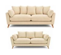 Sofaselectionuk Ltd Harlow Jumbo Cord 3+2 Seater Sofa Set, Modern Tailored Design In Cream