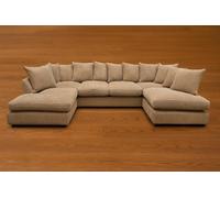 Sofaselectionuk Ltd Jumbo Cord U Shape Sofa Scatter Back Beige 6&7 Seater Offering Spacious, Everyday Comfort With Soft Cushions & Memory Foam Seat