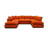 Sofaselectionuk Ltd Jumbo Cord U Shaped Scatter Back Sofa In Orange Colour 6 To 7 Seater Designed For Spacious Lounging, Everyday Comfort